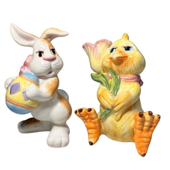 Fitz & Floyd Easter Salt and Pepper Shaker Duck and Bunny - Picture 1 of 6
